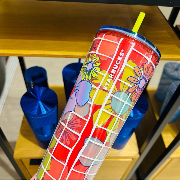 Starbucks Floral Stripped Cold Cup Insulated Iridescent Tumbler Venti 24oz New - Picture 4 of 16